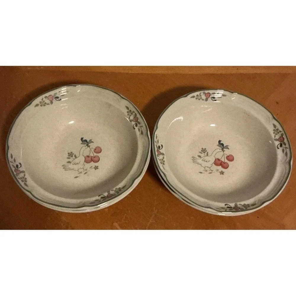 Vintage International Stoneware Marmalade Goose Cherry Cereal Bowls Set of 4